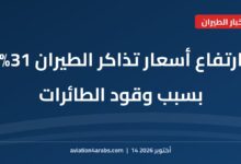 بطاقة خبر من الطيران للعرب بعنوان ارتفاع أسعار تذاكر الطيران 31% بسبب وقود الطائرات