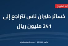 بطاقة خبر من الطيران للعرب بعنوان خسائر طيران ناس تتراجع إلى 241 مليون ريال في الربع الثاني 2026
