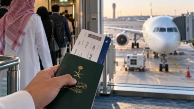 مسافر يحمل بطاقة صعود الطائرة داخل المطار قبل التوجه إلى البوابة