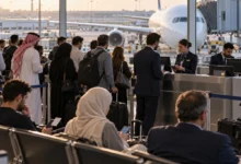 مسافر يركض نحو بوابة الصعود بعد إعلان إغلاق بوابة الصعود إلى الطائرة