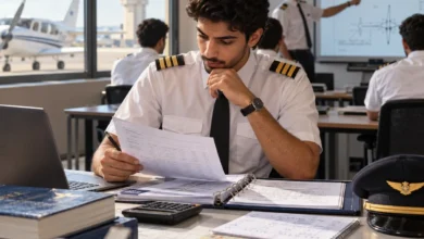 طالب طيران يتدرب داخل قمرة طائرة تدريب لمعرفة تكلفة دراسة الطيران