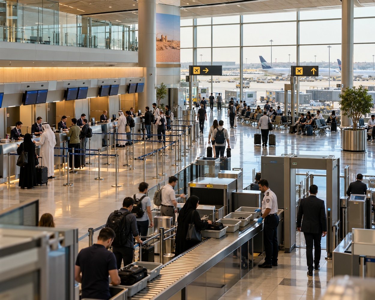 كاونتر تسجيل الوصول وبوابات الصعود في مطار دولي