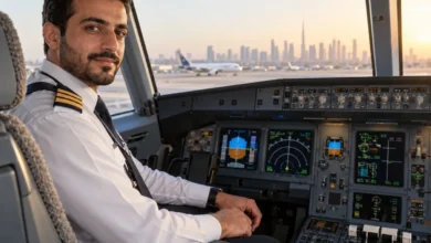 طيار مدني في قمرة القيادة يستعد للإقلاع يوضح راتب الطيار