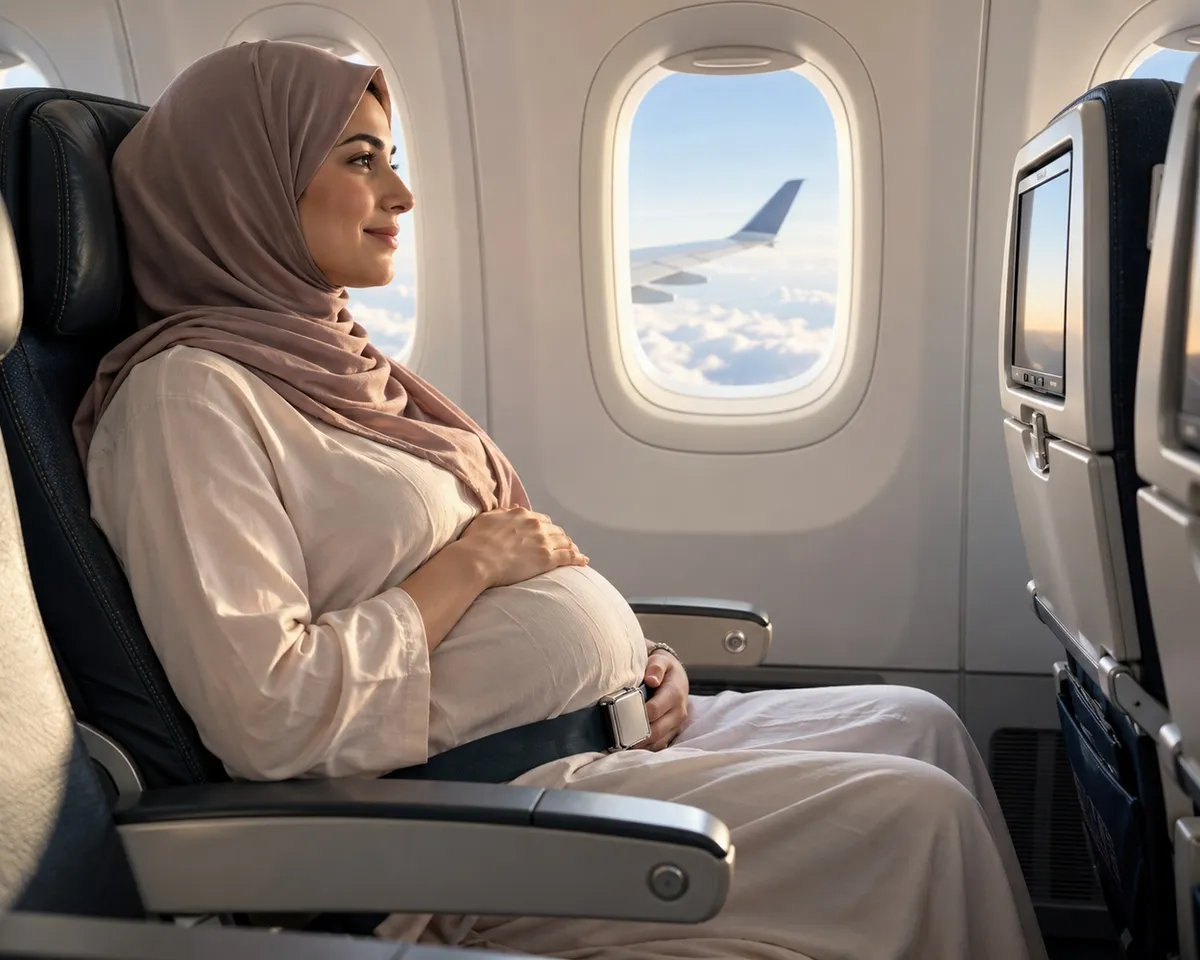 حامل تربط حزام الأمان في الطائرة بطريقة صحيحة أسفل البطن